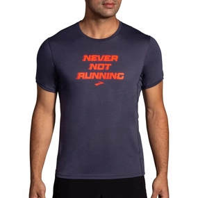 Yarn Dyed Fabric Everyday Fashion Look Brooks Distance Graphic Short Sleeve Mens Running Top - Grey