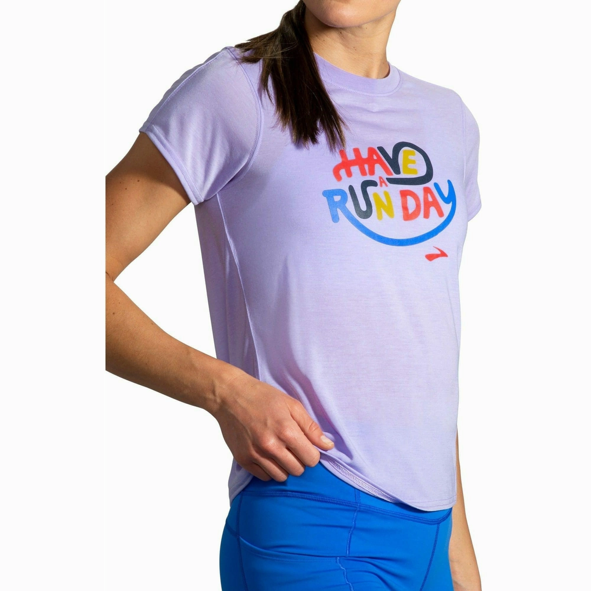 Brooks Distance Graphic Short Sleeve Womens Running Top - Purple Layerable Look