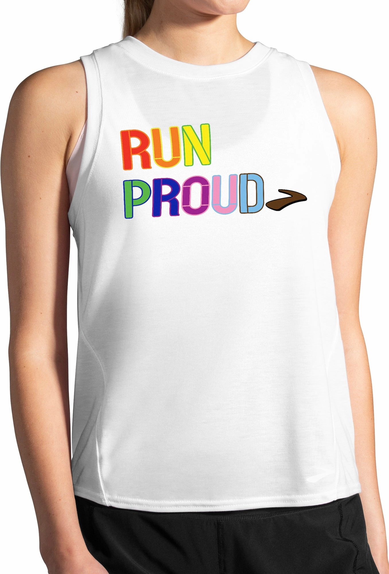 Brooks Distance Graphic Womens Running Vest Tank Top - White Convertible Style Stretch Panels