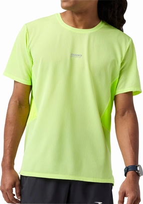Brooks High Point 2.0 Short Sleeve Mens Running Top - Yellow Vibrant Prints