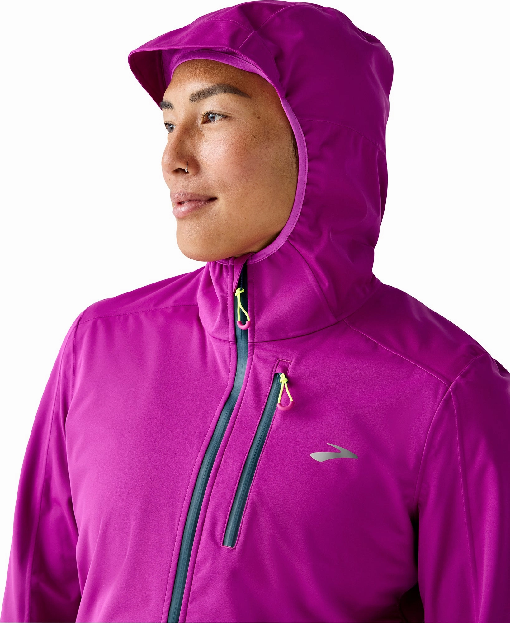 Flexible Neckline QuickDry Moisture Wicking Brooks High Point 2.0 Waterproof Womens Running Jacket - Purple