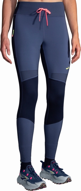 Compression-effect-quality Brooks High Point Womens Long Running Tights - Blue