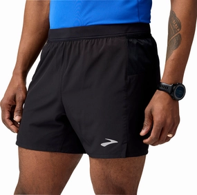 Brooks Journey 5 Inch Mens Running Shorts - Black Rubberized Waistband