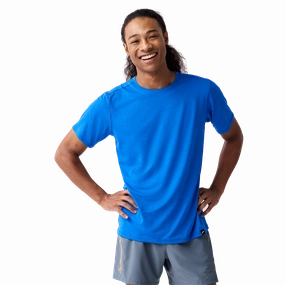 Brooks Luxe Short Sleeve Heather Blue   Heather Blue Mens SlimFitAdaptation Stretch Knit Material