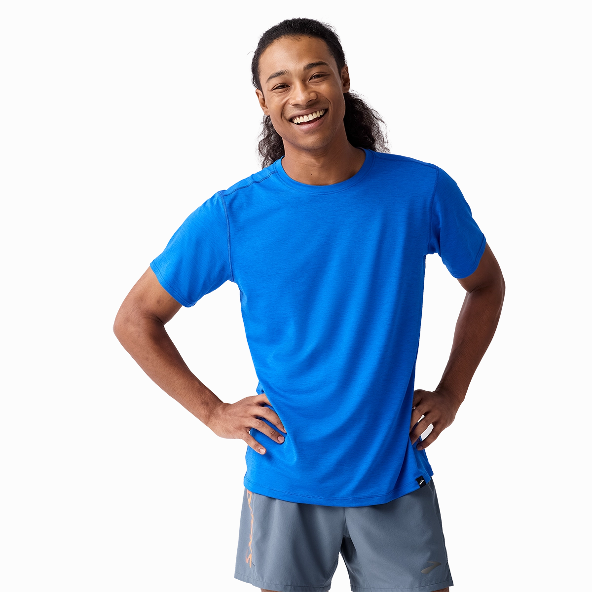 Brooks Luxe Short Sleeve Heather Blue   Heather Blue Mens Stylish Look