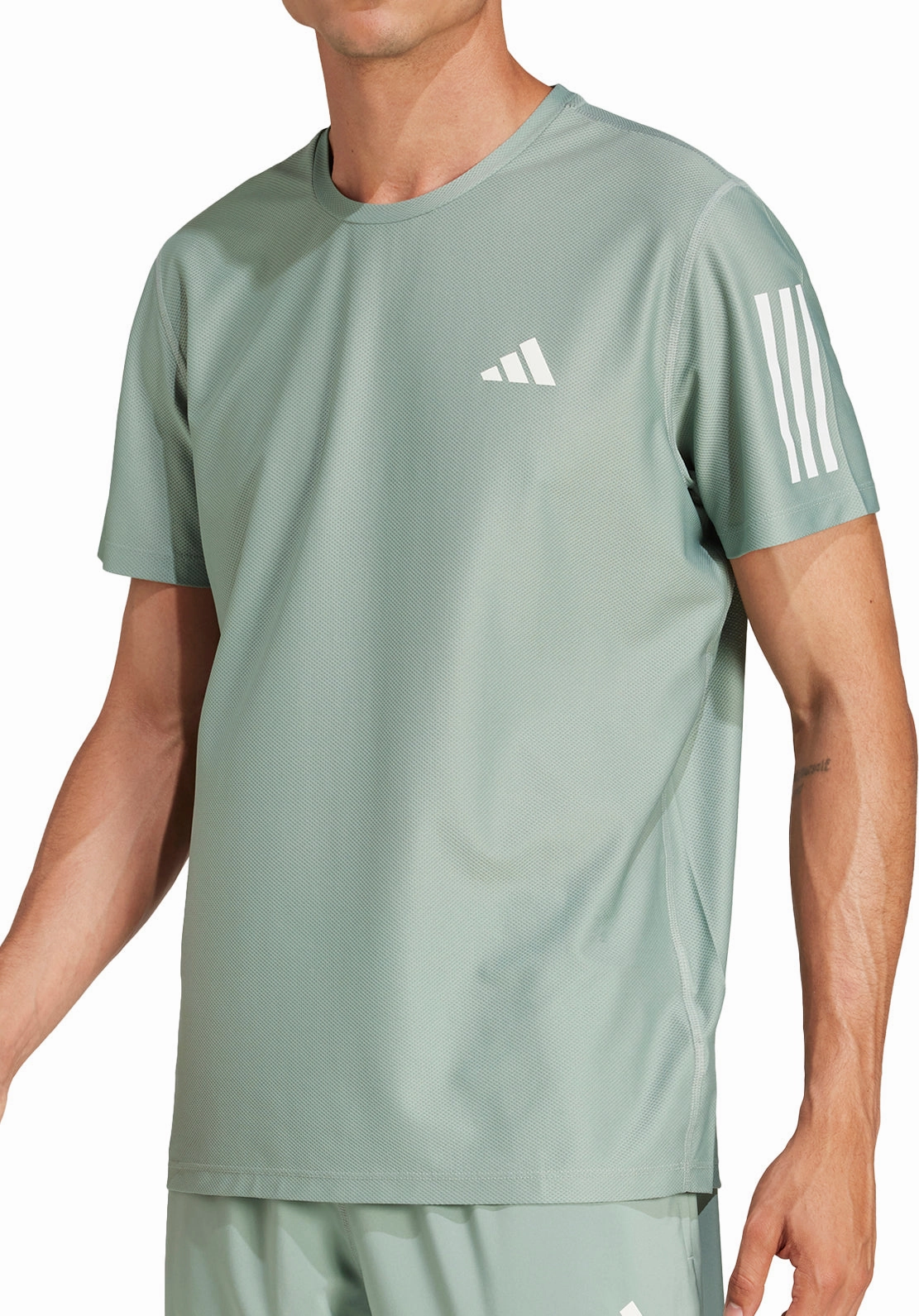 adidas Own The Run Short Sleeve Mens Running Top - Green Reflective Safety Details