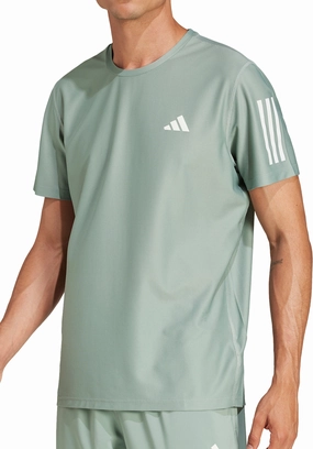 adidas Own The Run Short Sleeve Mens Running Top - Green Wrinkle Resistant Texture
