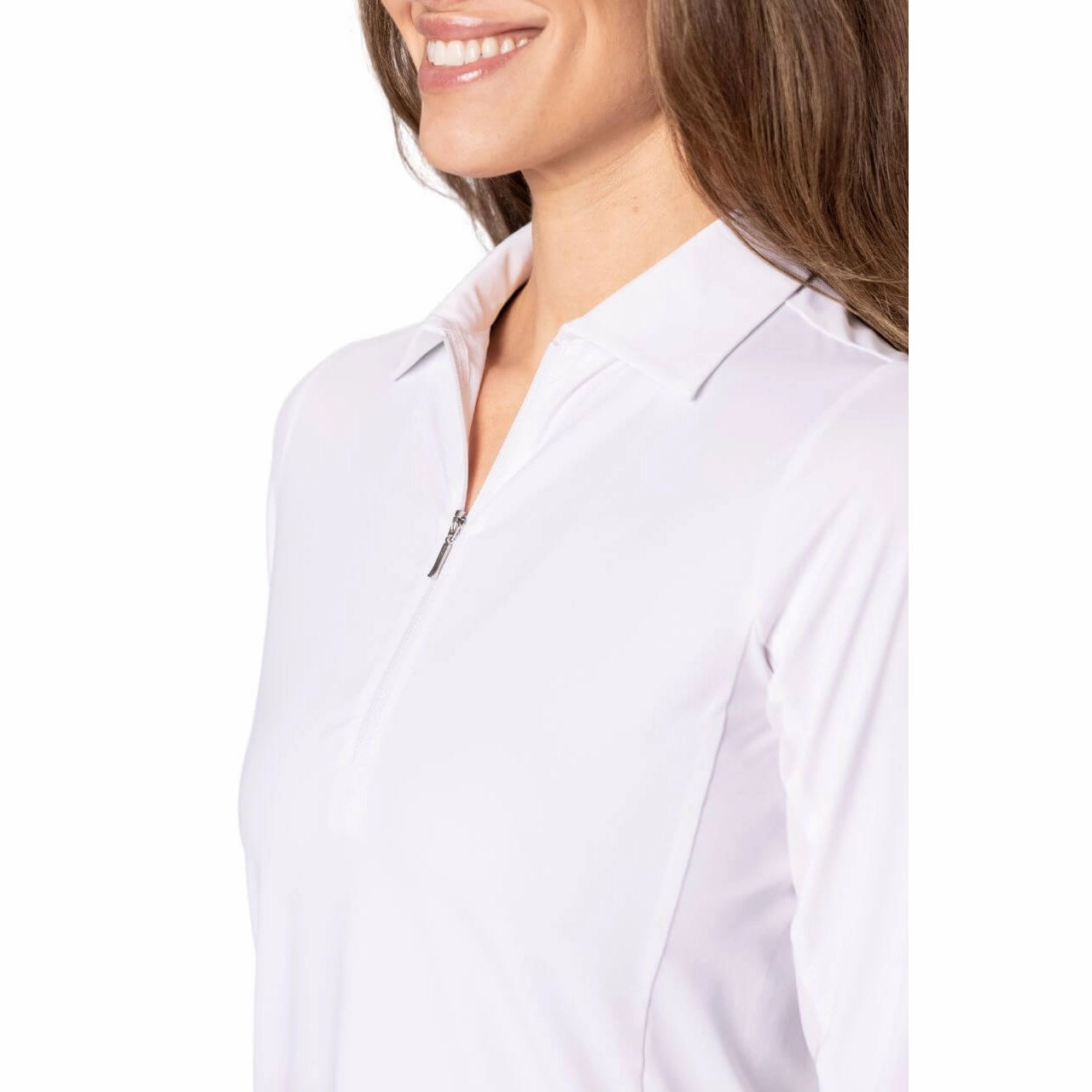 Layering Essential Golftini Women's Cool Girl Long Sleeve Golf Polo Shirt - White