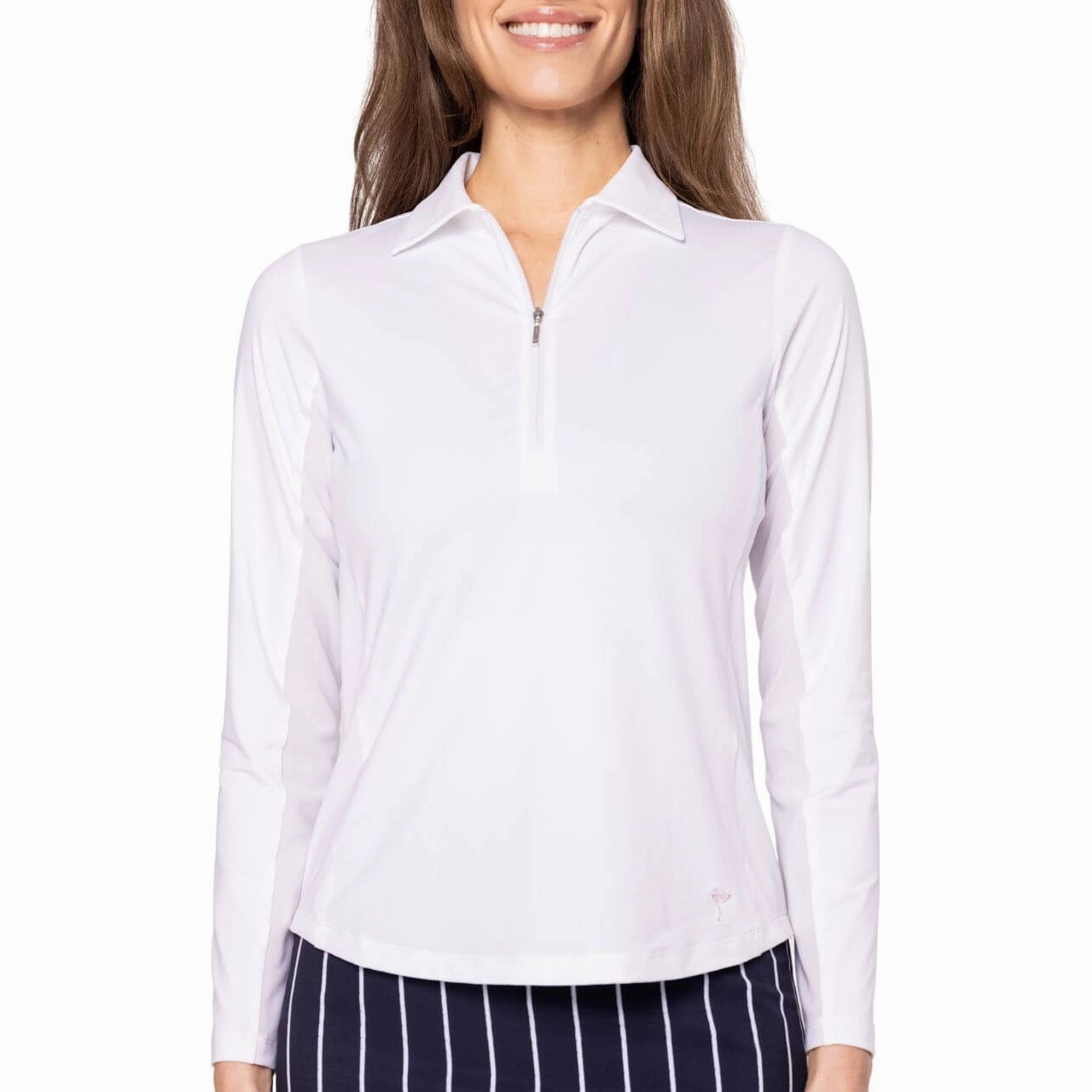 Golftini Women's Cool Girl Long Sleeve Golf Polo Shirt - White PreShrunk Cotton Blend Comfortable Collar