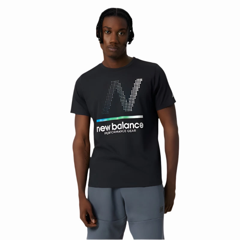 Layered Sleeve Tapered Side Panels Men's Tenacity Heather Tech SS Print - Black
