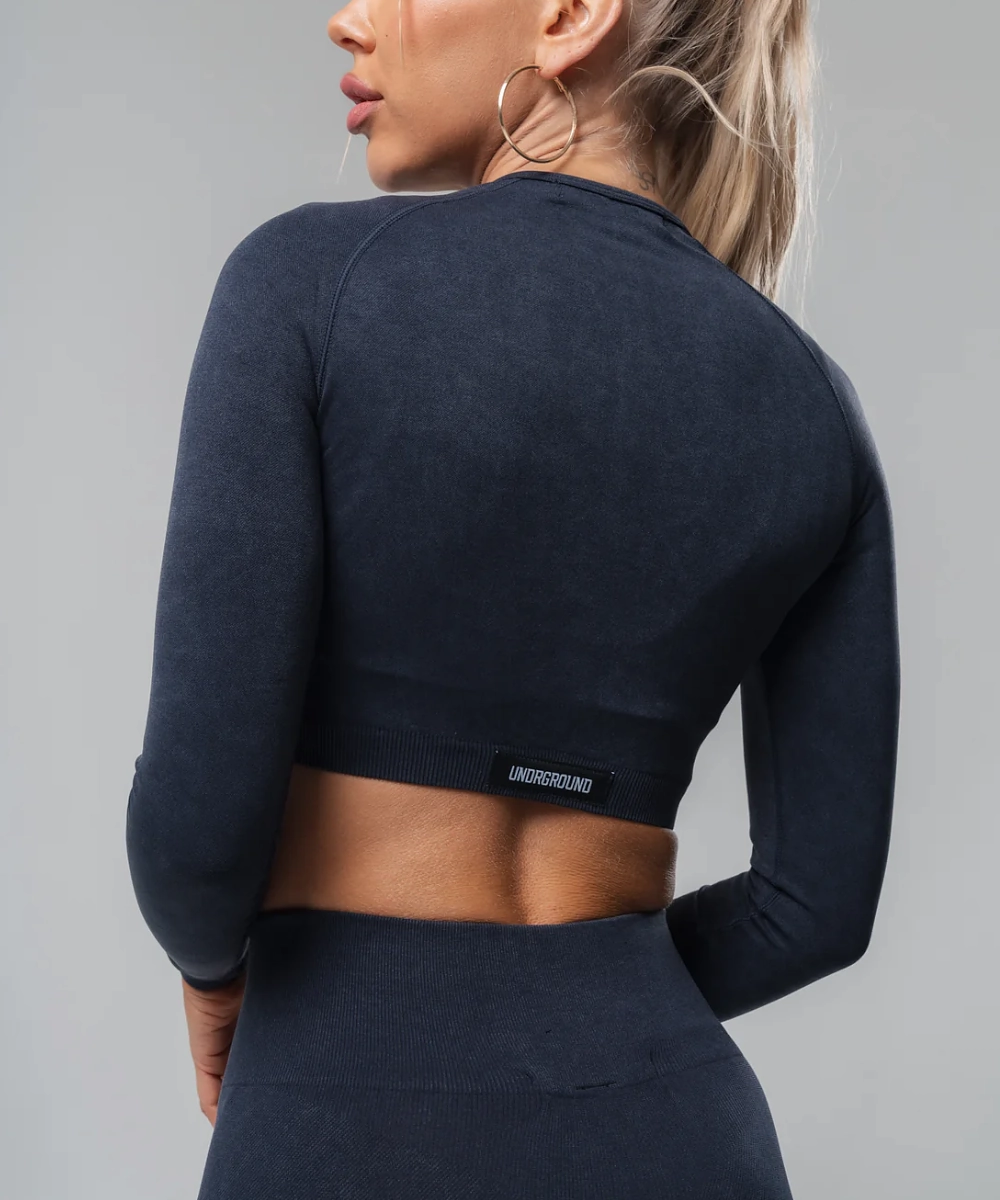 QuickReleaseFastenings UNDRGROUND Long Sleeve Zip Crop (Washed Out Black)