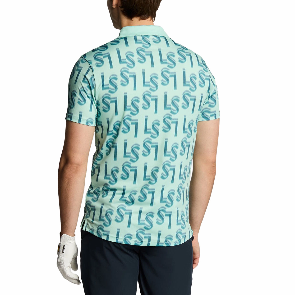Lyle & Scott LS Monogram Printed Golf Polo Shirt - Shoreline LowProfile Seam Tape Bamboo Fiber Blend