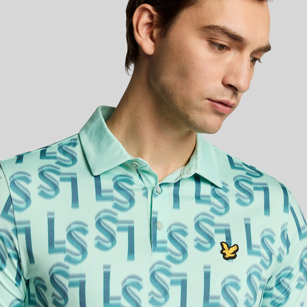 Lyle & Scott LS Monogram Printed Golf Polo Shirt - Shoreline UVBlocking Fabric Tech