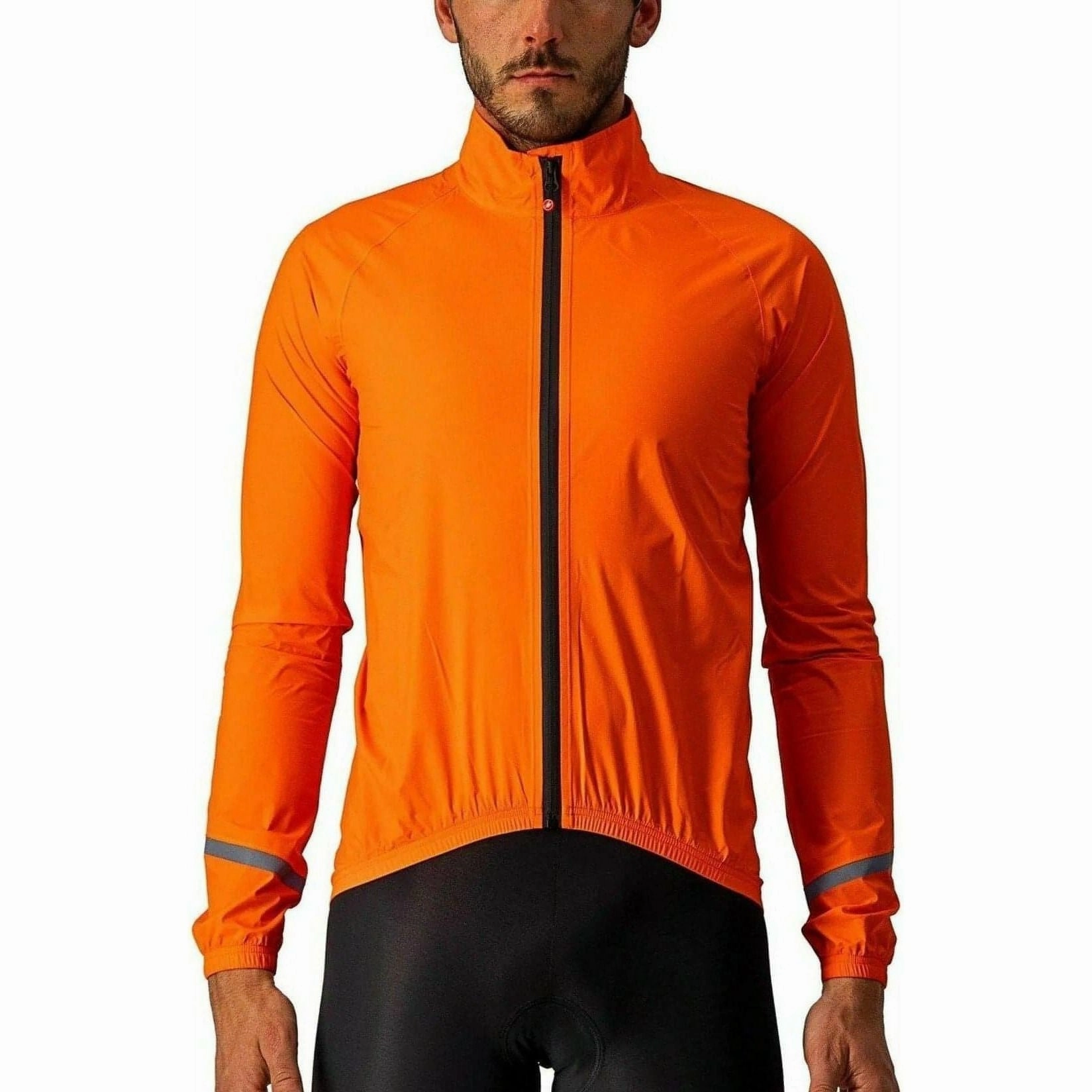 hip length Castelli Emergency 2 Rain Waterproof Mens Cycling Jacket - Orange