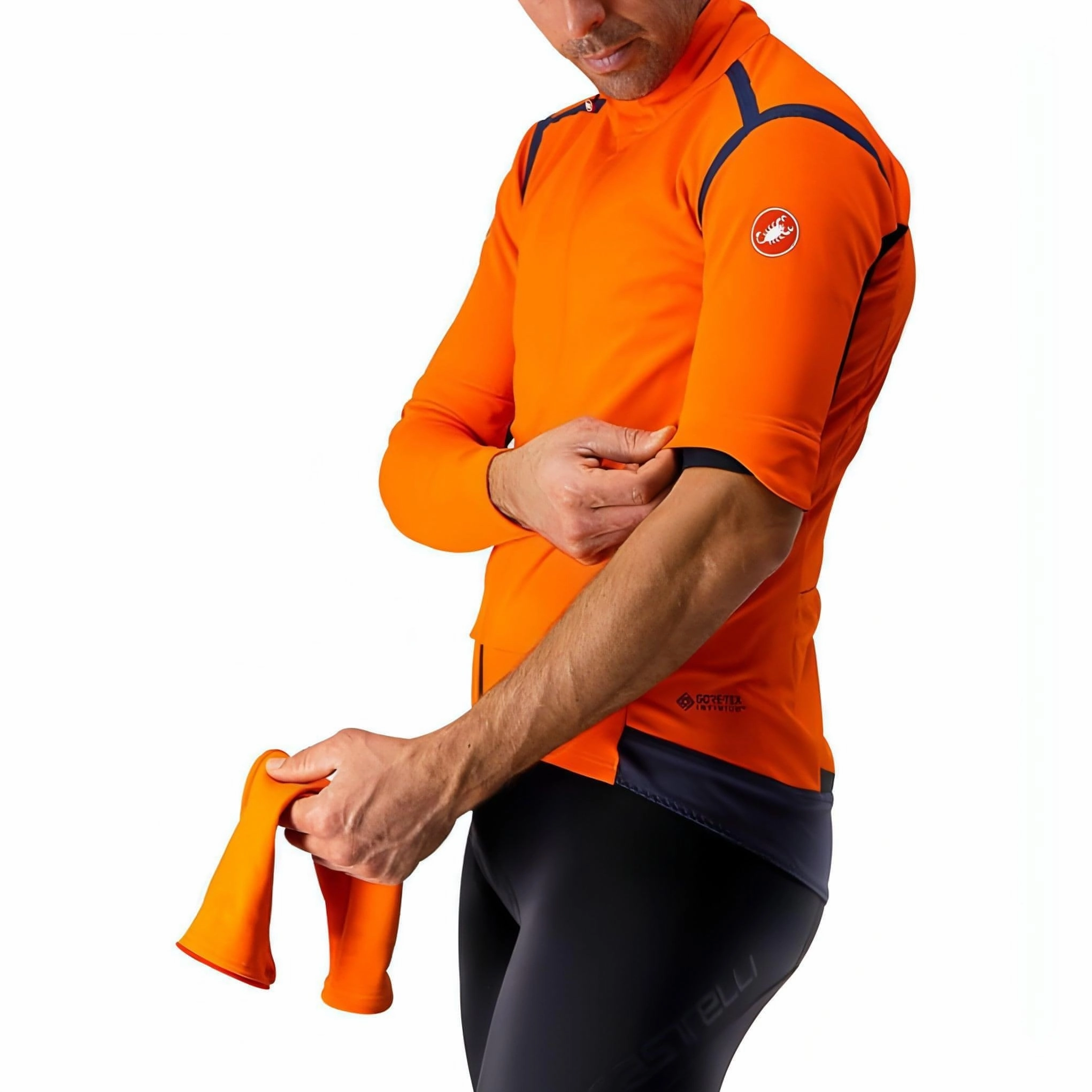 Castelli Perfetto Ros Convertible Mens Cycling Jacket - Orange Checkered