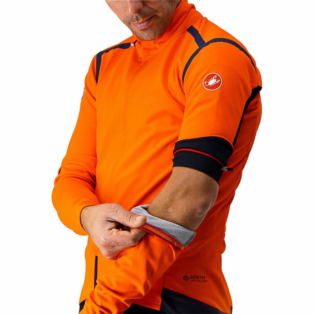 Castelli Perfetto Ros Convertible Mens Cycling Jacket - Orange Protective Layer Four Way Stretch Fabric