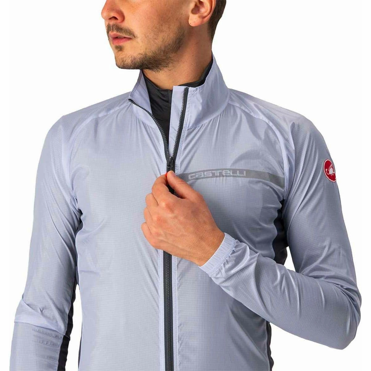 Castelli Squadra Stretch Mens Cycling Jacket - Silver Quick Release Buckles