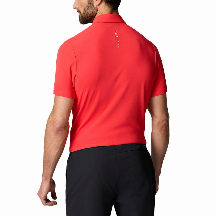 Bound Seam Finish Matte Surface Texture Castore Club Classic Polo Golf Shirt - Poppy Red