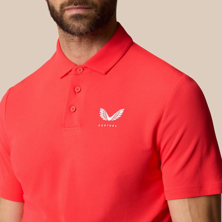 Castore Club Classic Polo Golf Shirt - Poppy Red Travel Staple