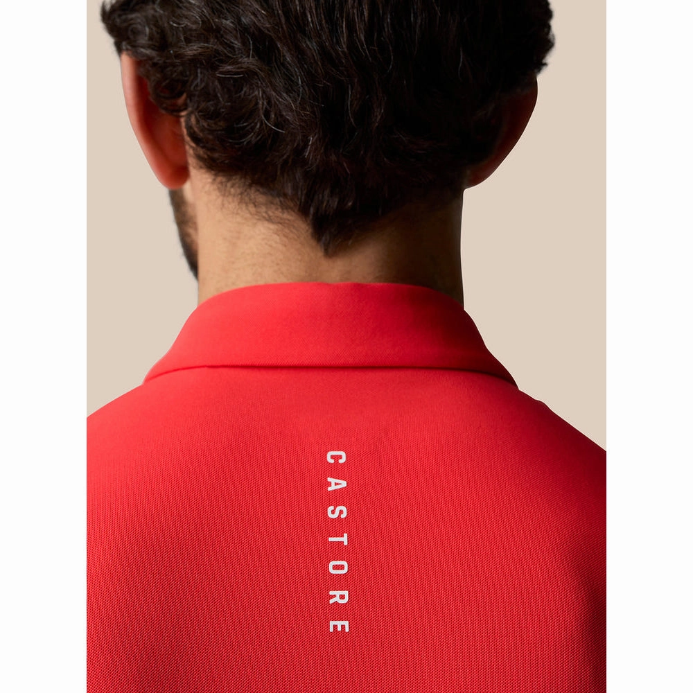 ButtonDown Collar EasyCare Textile Castore Club Classic Polo Golf Shirt - Poppy Red