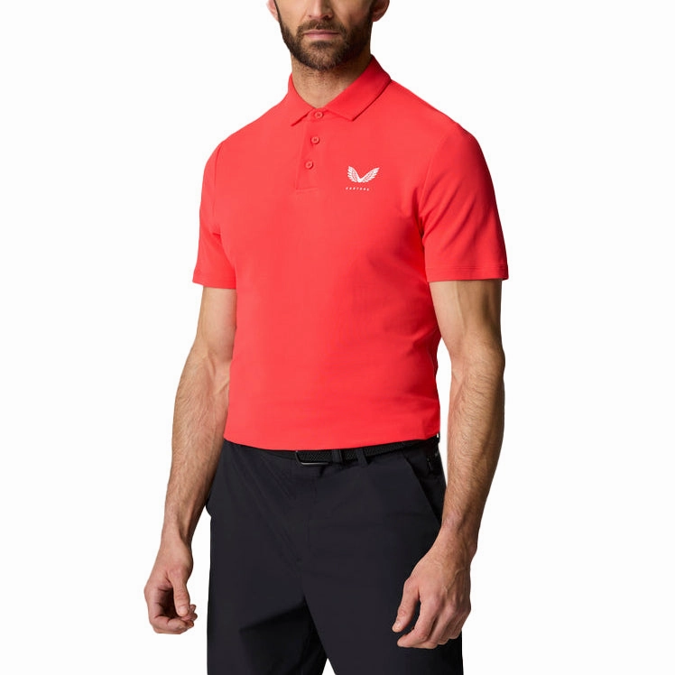 Castore Club Classic Polo Golf Shirt - Poppy Red Weekend Escape Multipanel Construction