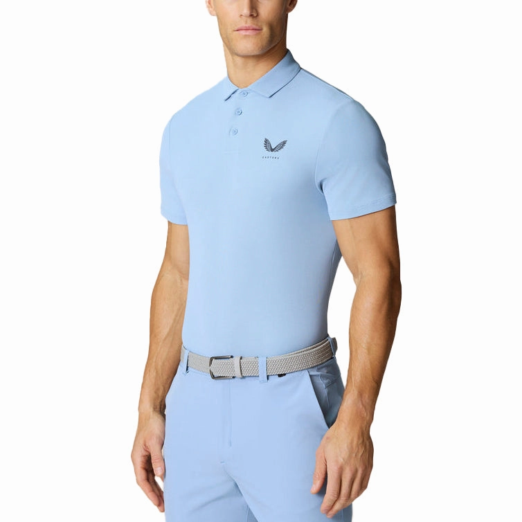 Castore Club Classic Polo Golf Shirt - Sky Blue Golf Outfit