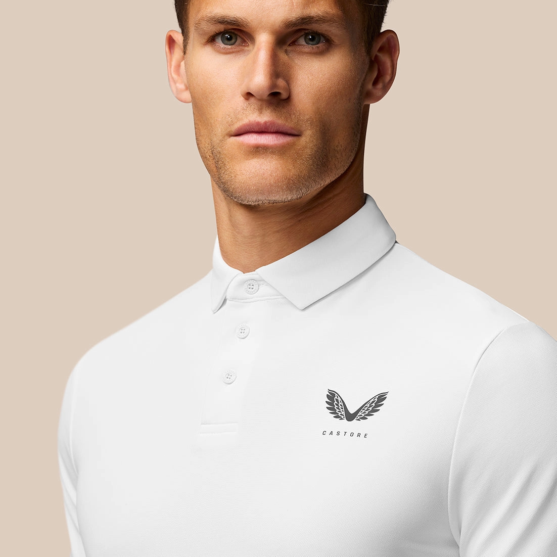 Castore Club Classic Polo Golf Shirt - White Seamless Side Panels