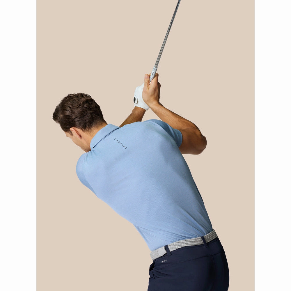 Lightweight Knit Material Castore Pinnacle Engineered Knit Polo Golf Shirt - Sky Blue/Midnight Navy