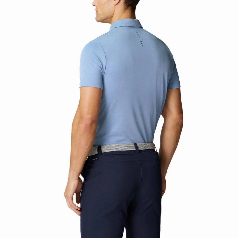 Travel Staple Castore Pinnacle Engineered Knit Polo Golf Shirt - Sky Blue/Midnight Navy