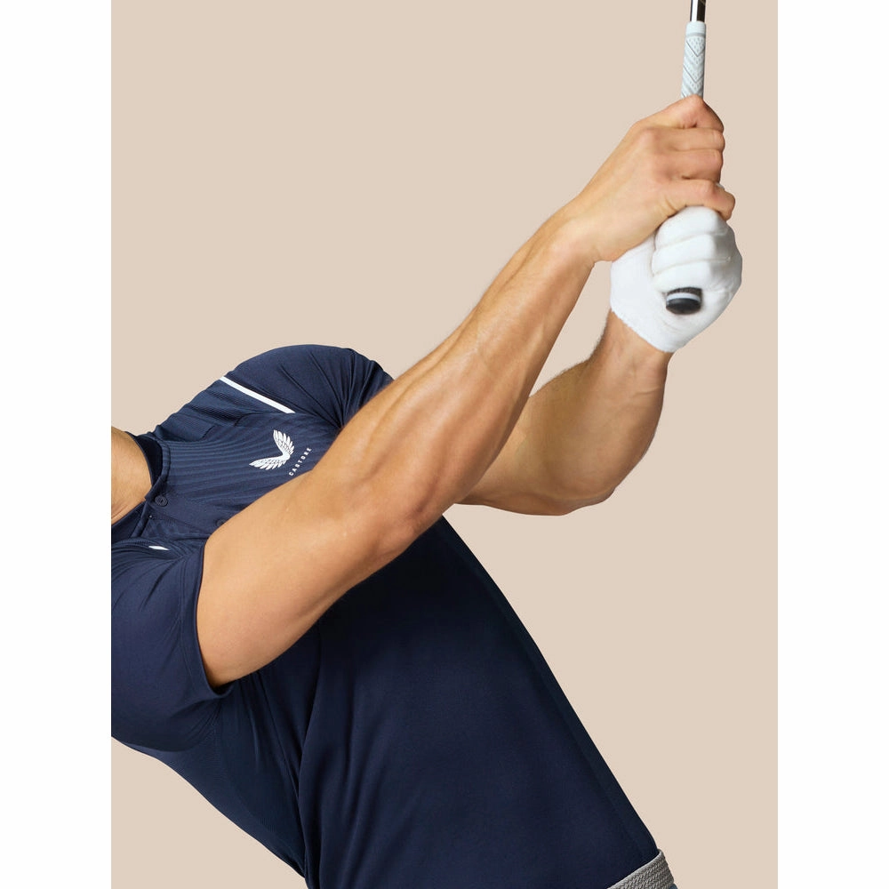 AntiFade Technology Non Restrictive Cuff Castore Pinnacle LVS Engineered Knit Polo Golf Shirt - Midnight Navy/White