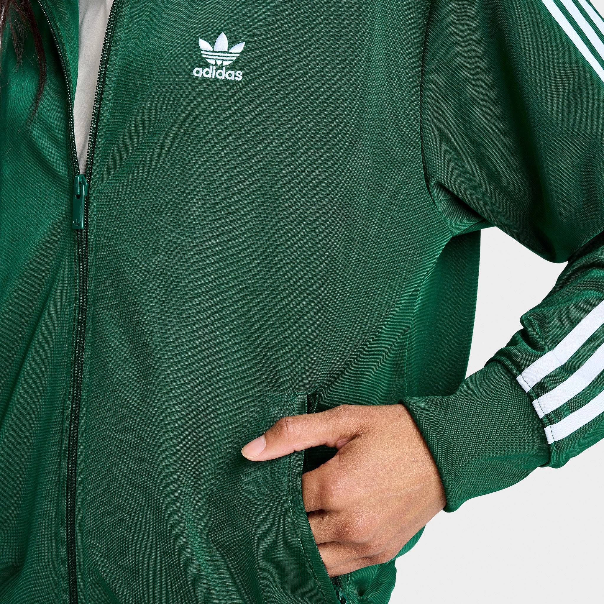 adidas Originals Women's Adicolor Firebird Track Jacket / Collegiate Green High Collar Style Stand Up Collar