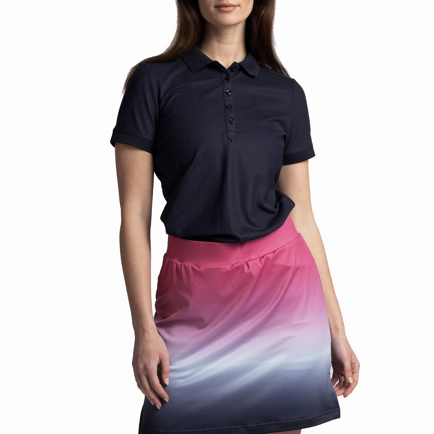 Contrast Trim Detail Tagless Design Cross Women's Amy Polo Golf Shirt - Navy