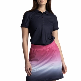 Contrast Trim Detail Tagless Design Cross Women's Amy Polo Golf Shirt - Navy