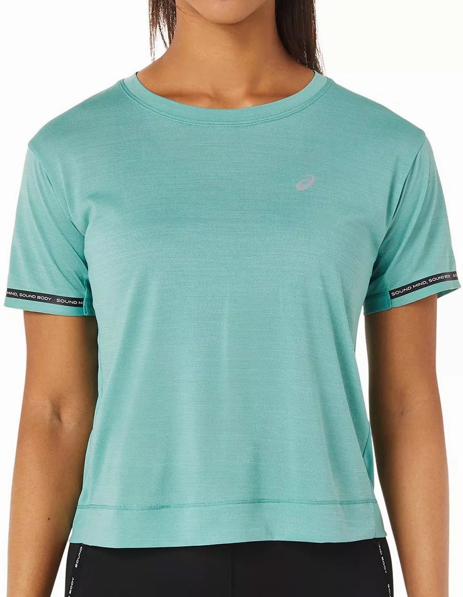 Asics Race Cropped Short Sleeve Womens Running Top - Green Cozy Wear Cozy Wardrobe