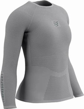Stretch Enhanced Collar Compressport On/Off Base Layer Long Sleeve Womens Running Top - Grey