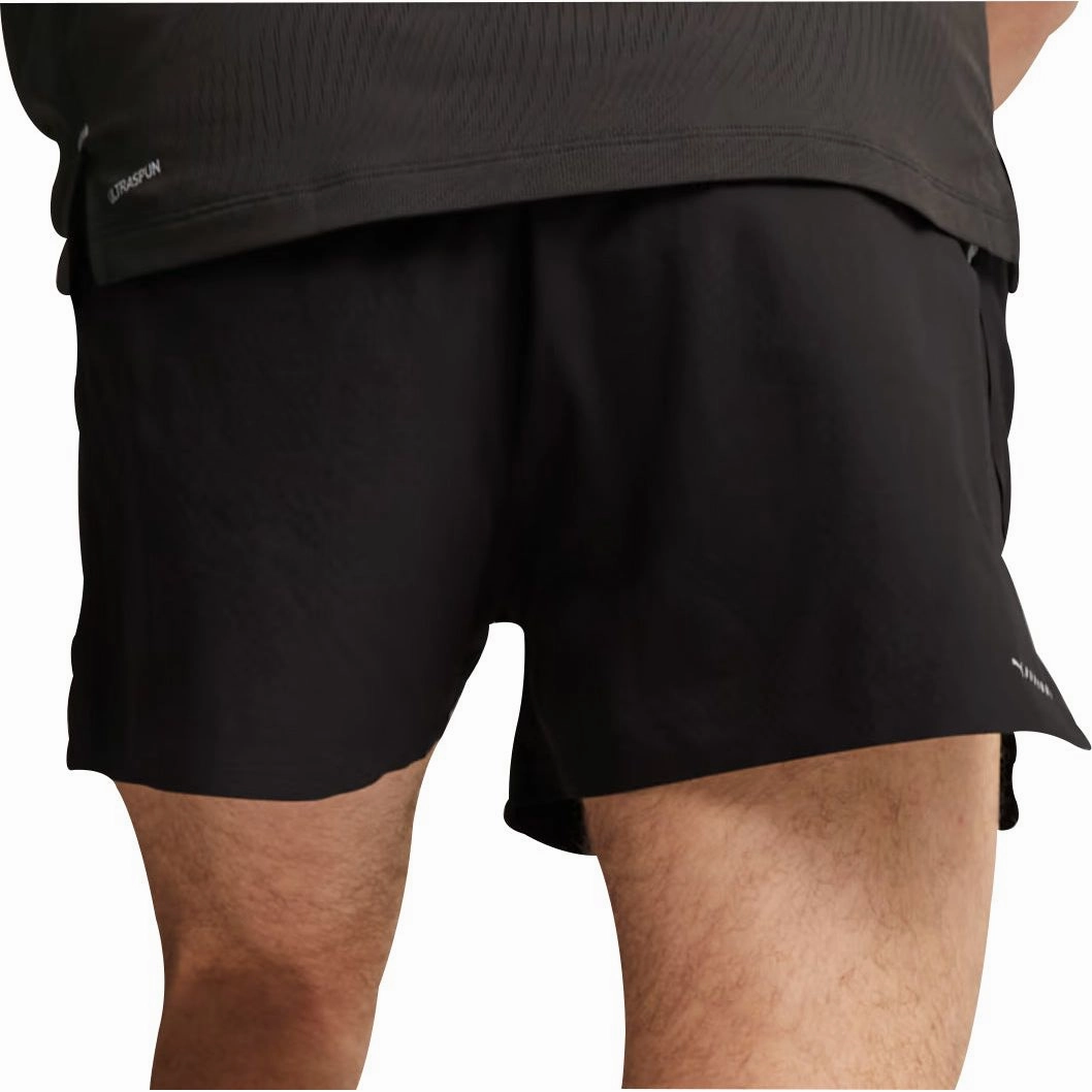 Ergonomic Curved Seams Low Profile Waistband Puma Ultraweave 3 Inch Mens Running Shorts - Black