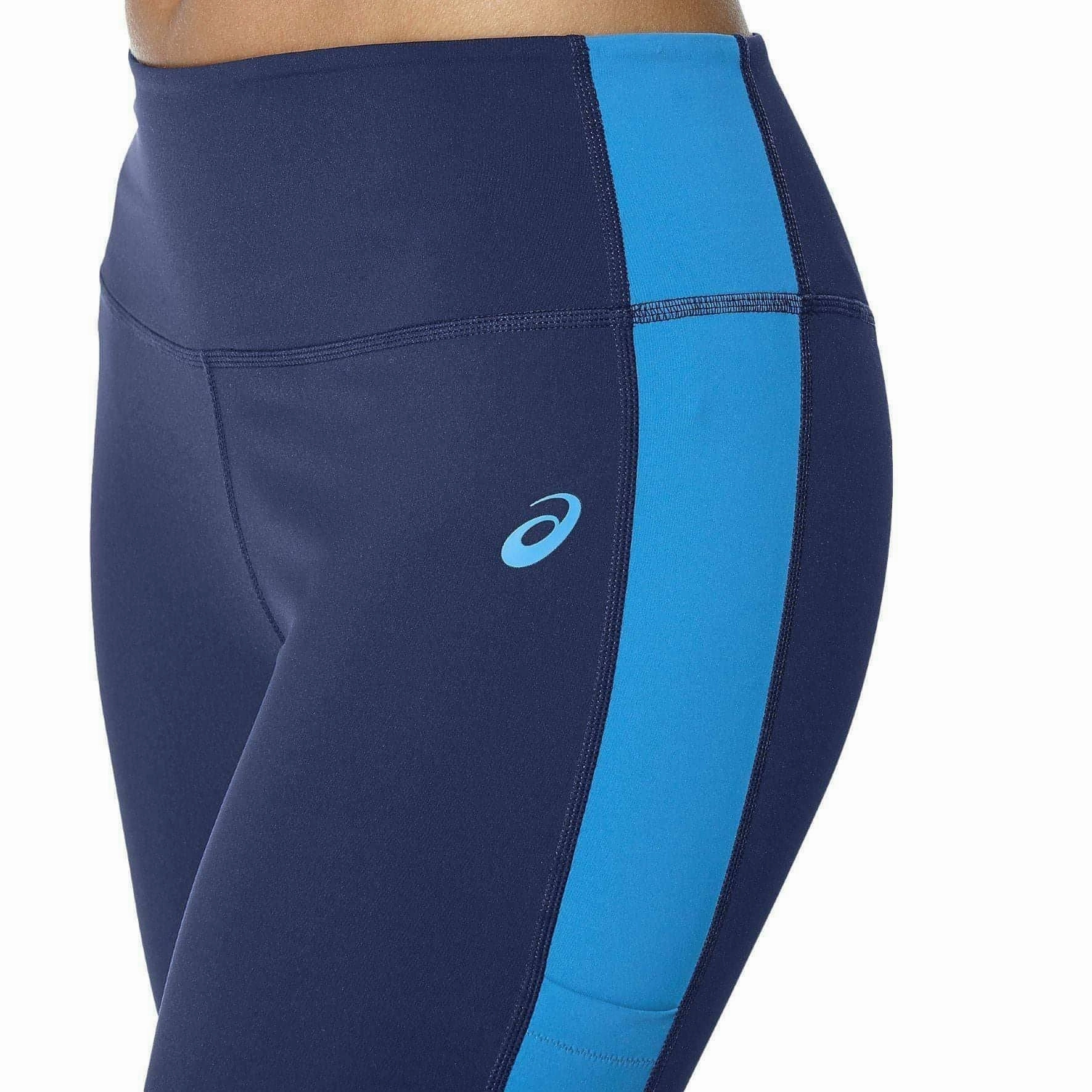 Asics Colour Block Womens 7/8 Running Tights - Blue Rayon High-waisted
