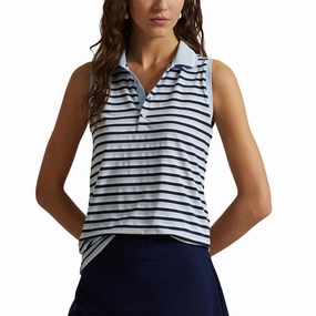 RLX Ralph Lauren Women's Printed Airflow Sleeveless Polo Shirt - Cold Spring/Navy Stripe Sustainable Production Certification