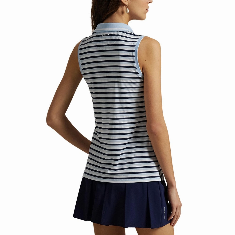 Moisture control SoftCheckered Weave RLX Ralph Lauren Women's Printed Airflow Sleeveless Polo Shirt - Cold Spring/Navy Stripe