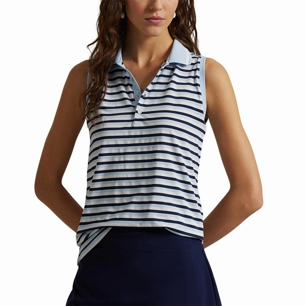 RLX Ralph Lauren Women's Printed Airflow Sleeveless Polo Shirt - Cold Spring/Navy Stripe Sustainable Production Certification