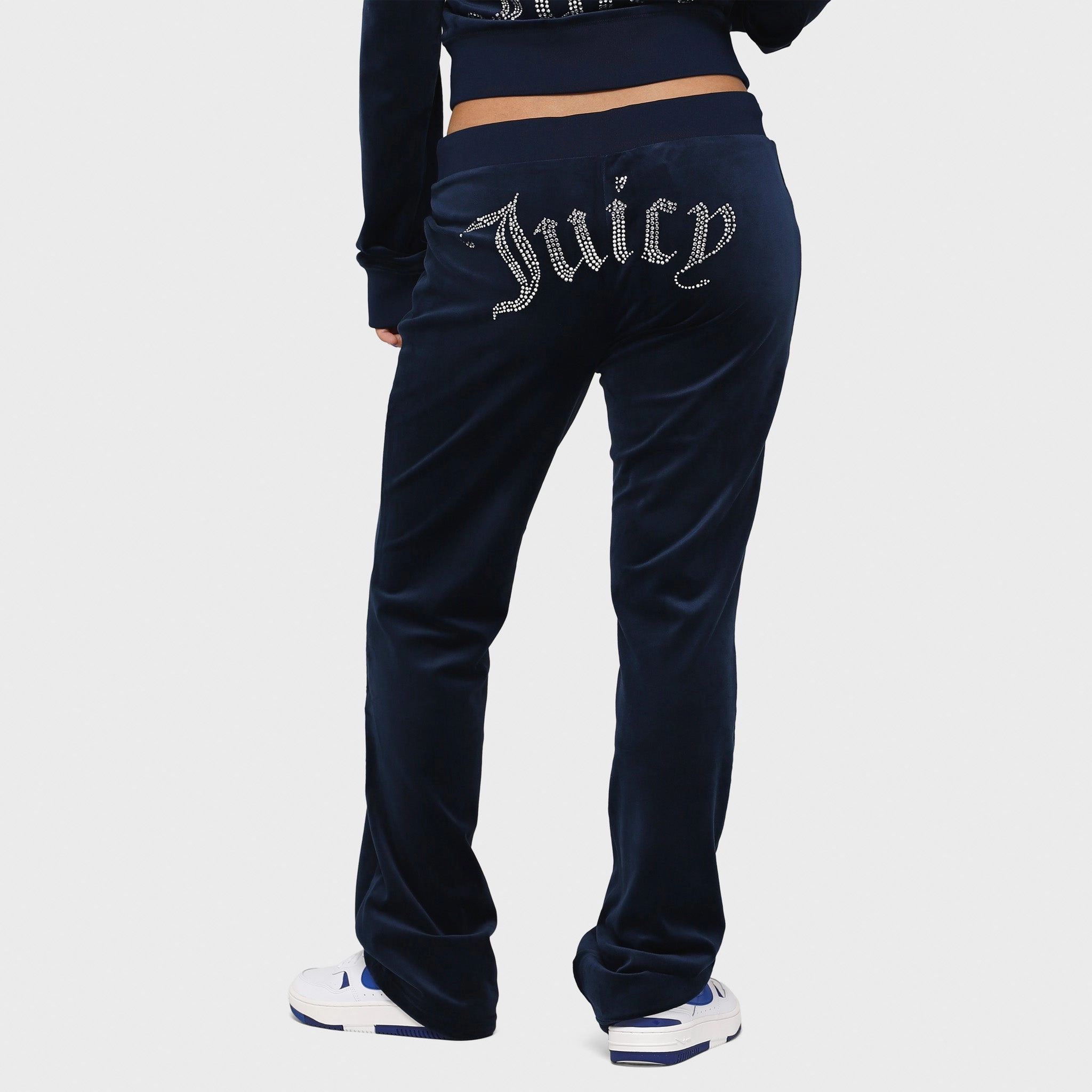 Juicy Couture Women's OG Big Bling Velour Track Pants / Regal Blue Polish Tone Daily Style