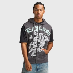 Ed Hardy DG Skull Sleeveles Hoodie / Charcoal Full Zip Closure TearResistantOuter