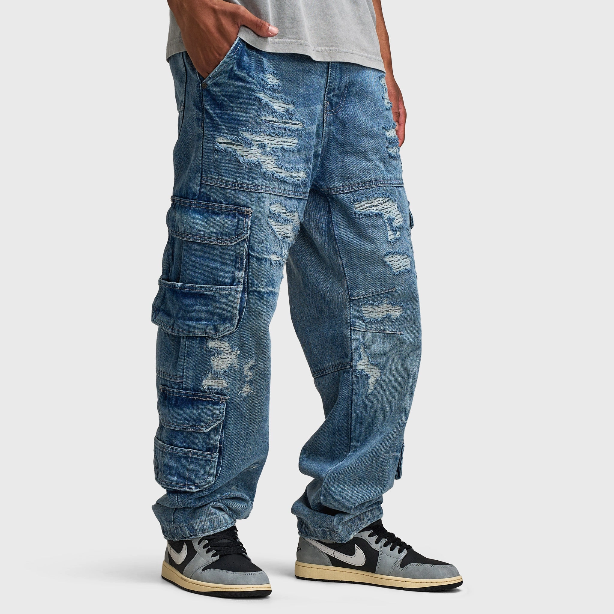 Jordan Craig Brian Rip & Repair Jeans / Aged Wash Fashionable Look