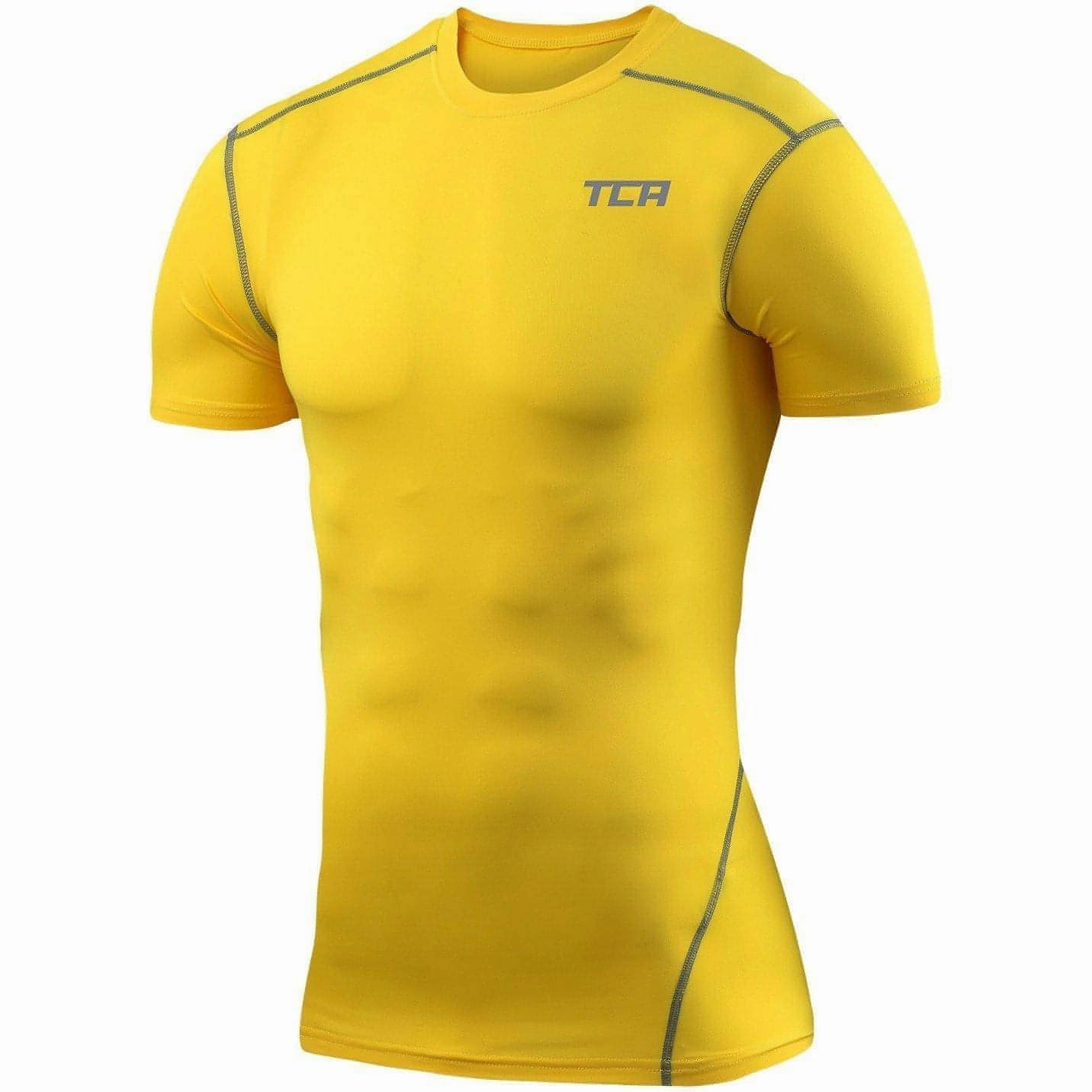 Durable Colorfast Finish Modern Style Trend TCA Pro Performance Short Sleeve Thermal Junior Compression Top - Yellow