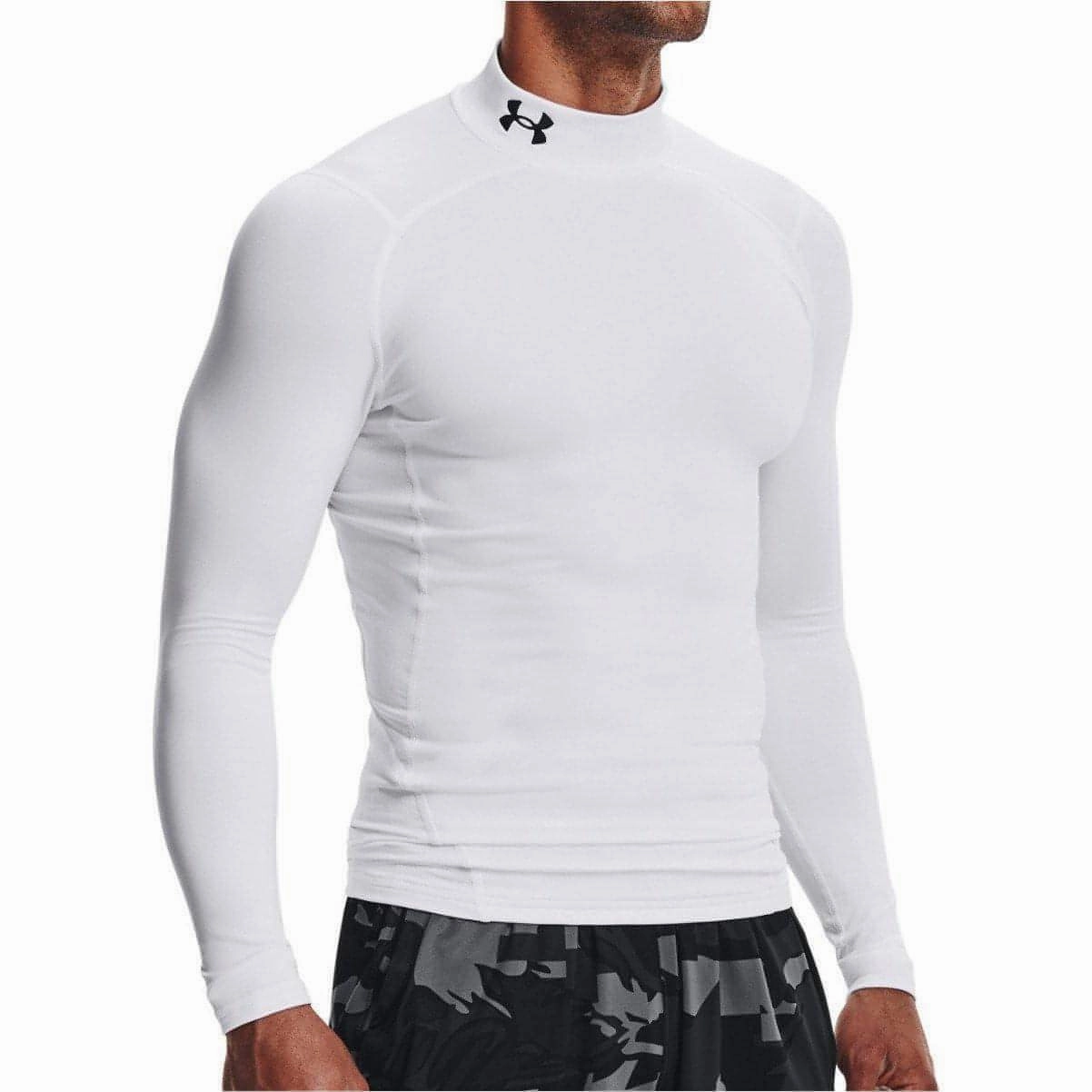 Under Armour ColdGear Compression Mock Long Sleeve Mens Running Top - White SoftTouch Texture