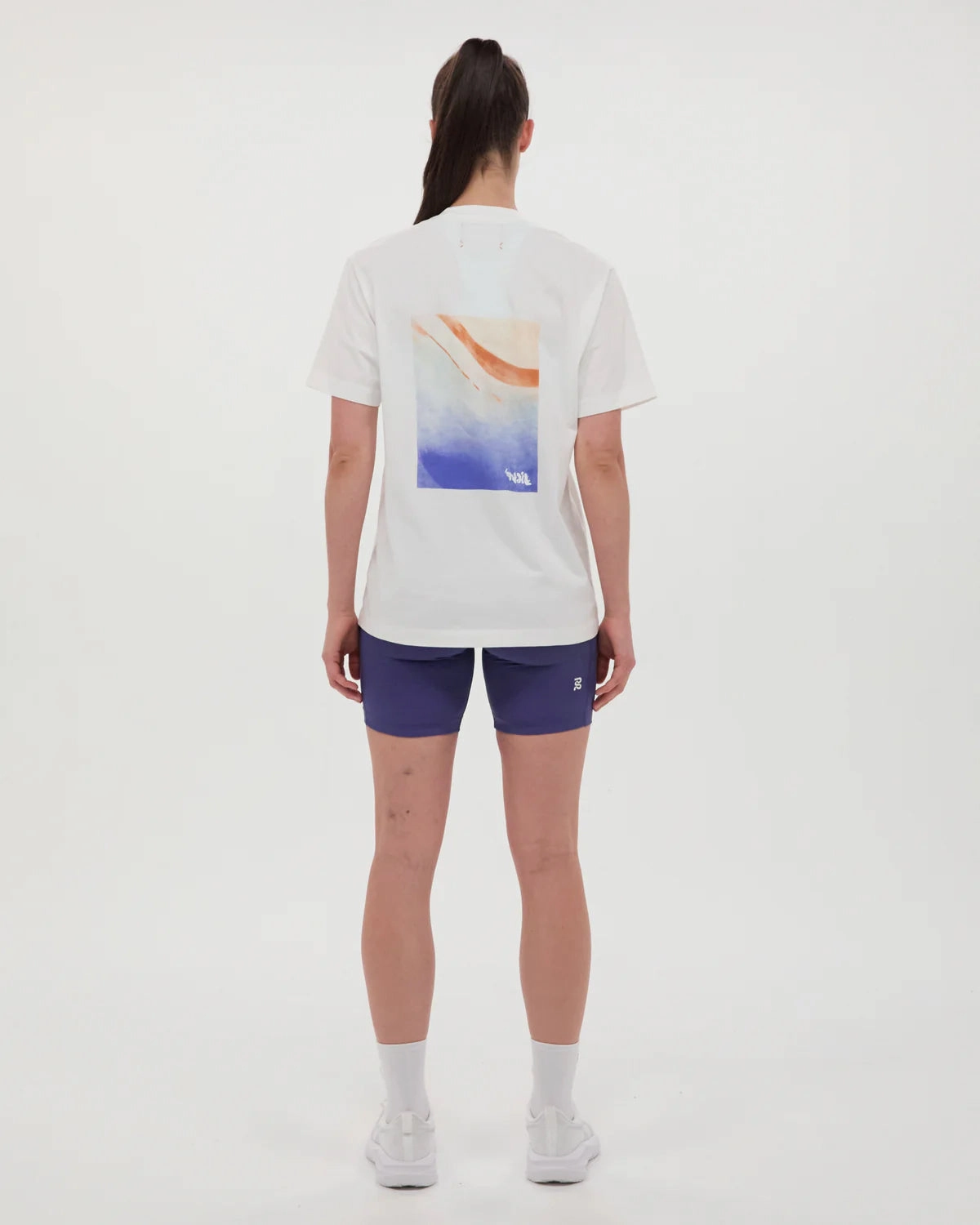 ElasticCuffDesign KnotFree Tailoring Classic Cotton Tee Abstract Water / White