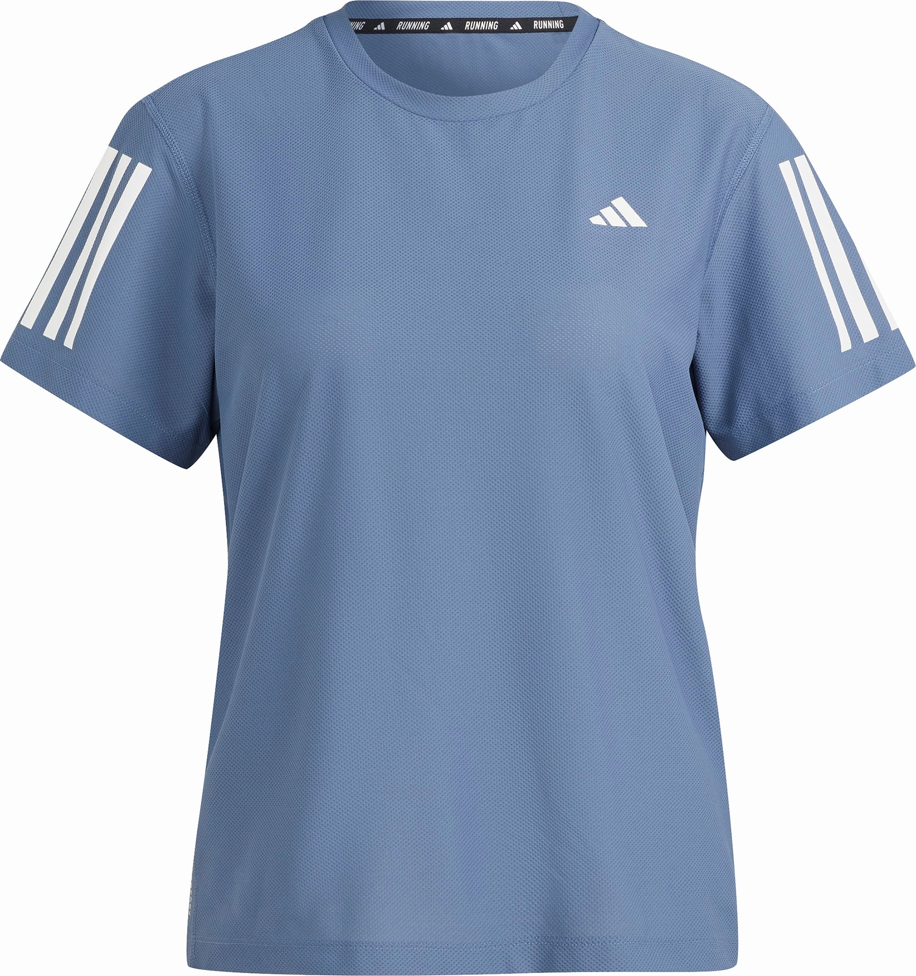 adidas Own The Run Short Sleeve Womens Running Top - Blue Wrinkle Resistant Texture
