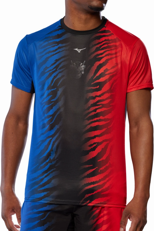 Mizuno DryAeroFlow Graphic Short Sleeve Mens Running Top - Blue aesthetics User-Friendly
