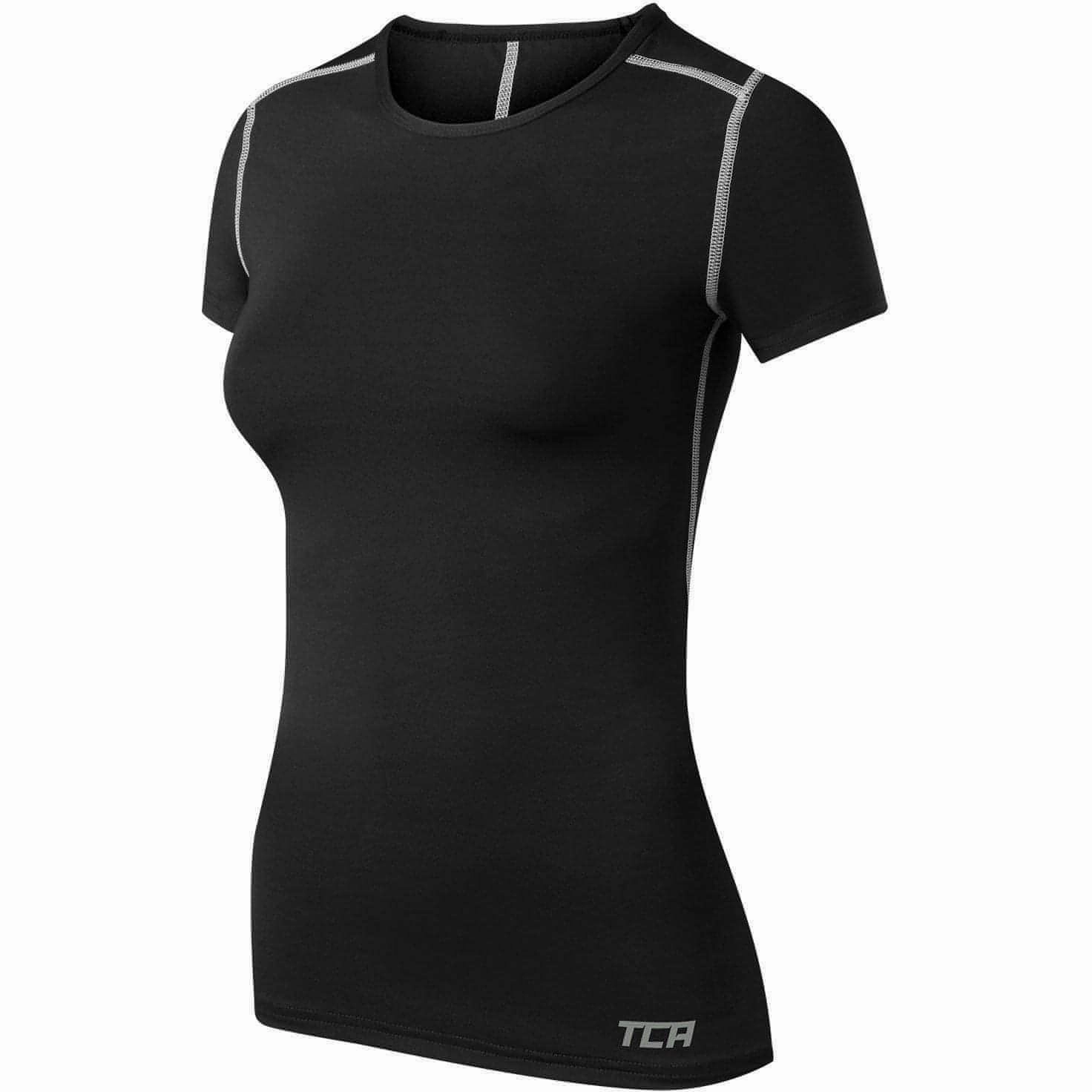 TCA Pro Performance Womens Short Sleeve Baselayer Running Top - Black Trendy All-Day