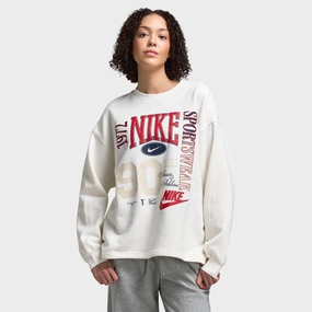 Nike Sportswear Women's Fleece Crewneck Sweatshirt Sail / Black Moisture Wicking Inner Friction Reducing Lining